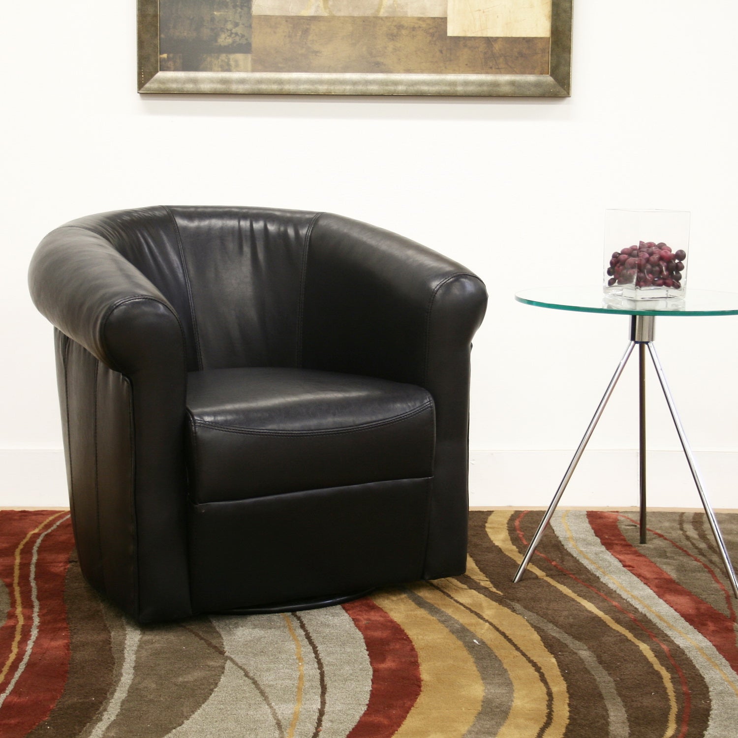 baxton studio julian black brown faux leather club chair with 360 degree swivel | Modish Furniture Store-4