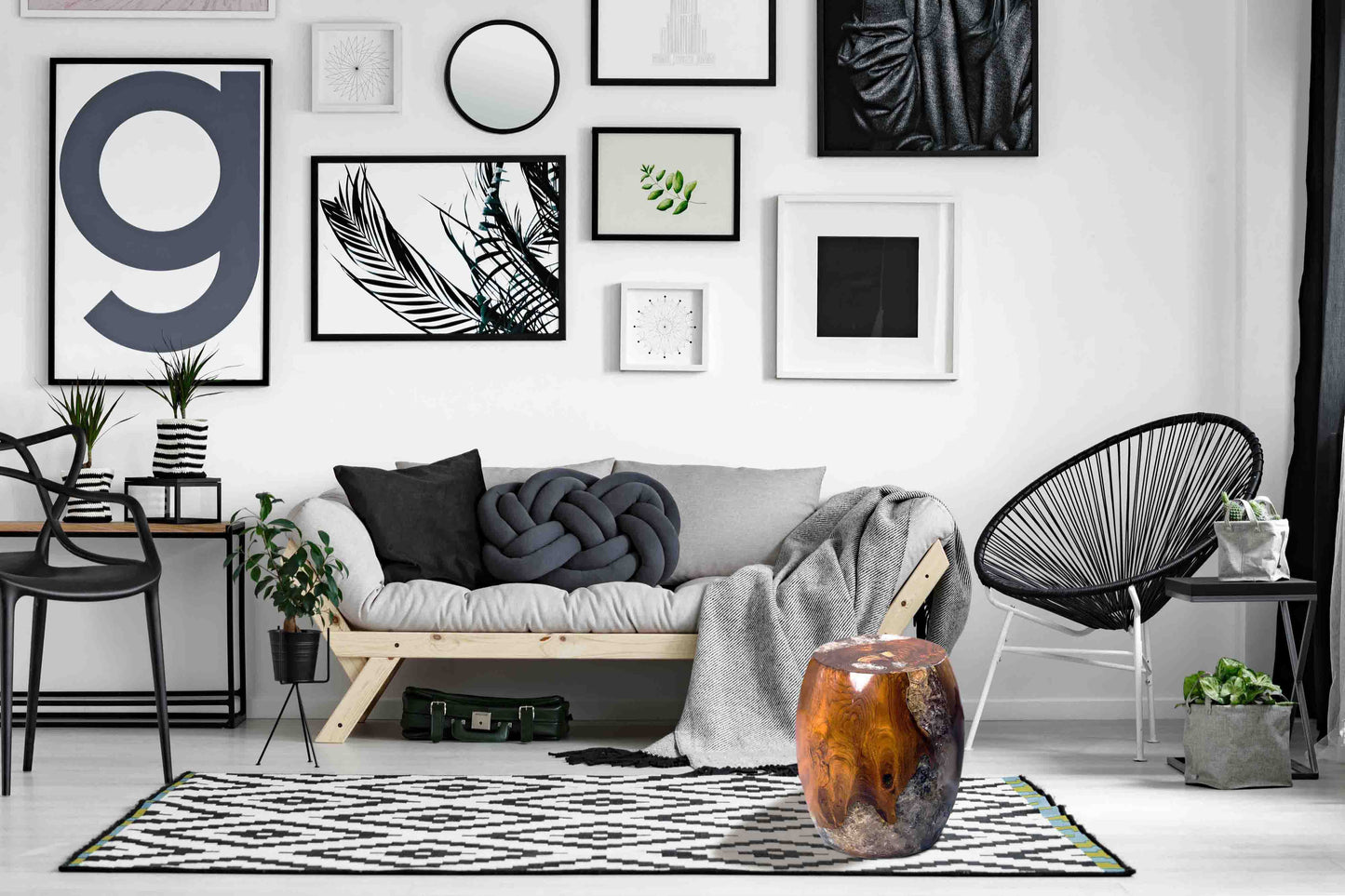 Teak Root and Resin Drum Stool CR-2030 | Resin Side Tables | Modishstore - 7