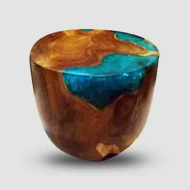 Teak Root & Cracked Resin Round Stools - Sea Blue | Stools | Modishstore - 6