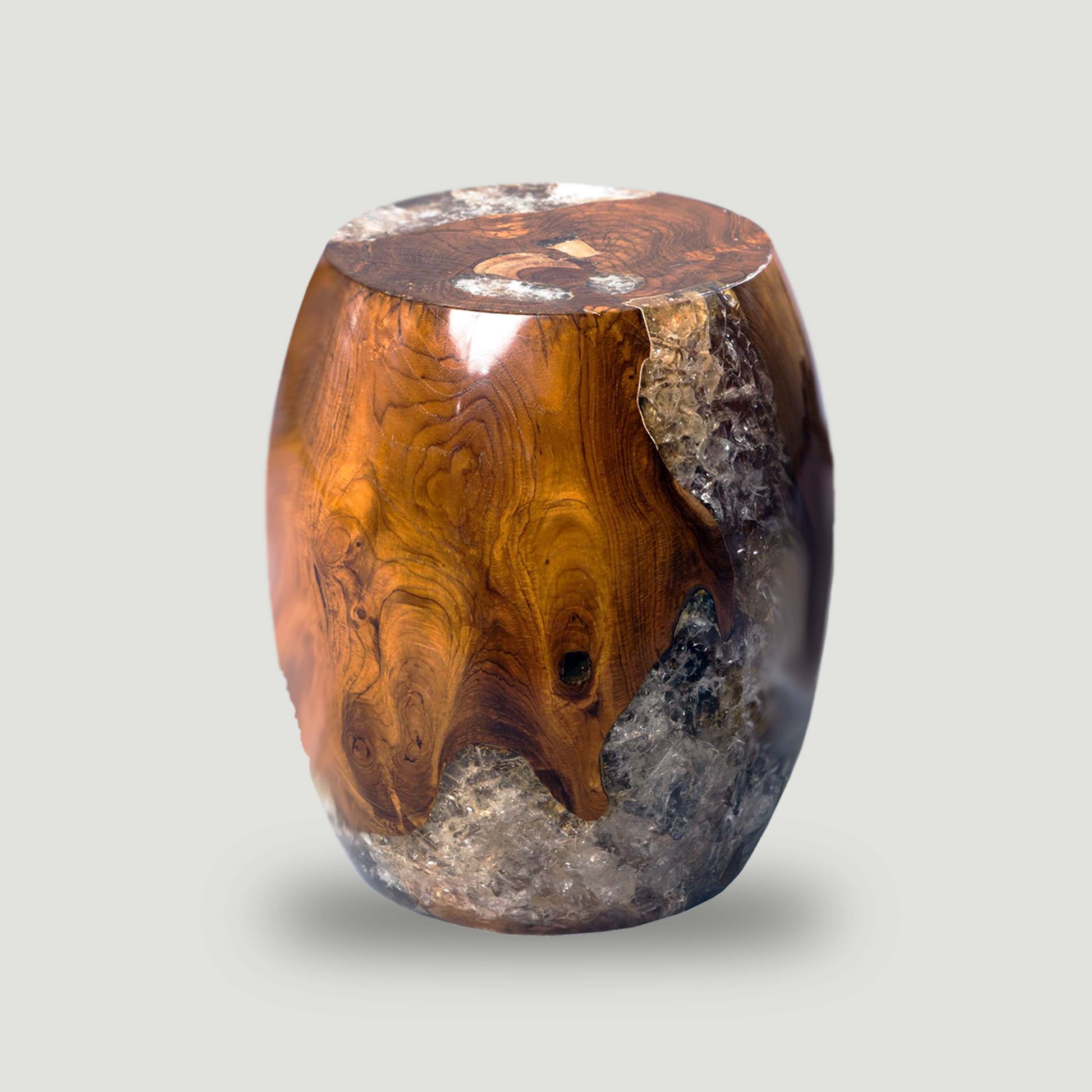 Teak Root and Resin Drum Stool CR-2030 | Resin Side Tables | Modishstore - 2