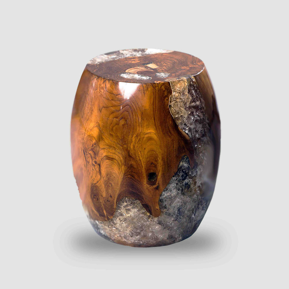 Teak Root and Resin Drum Stool CR-2030 | Resin Side Tables | Modishstore - 5