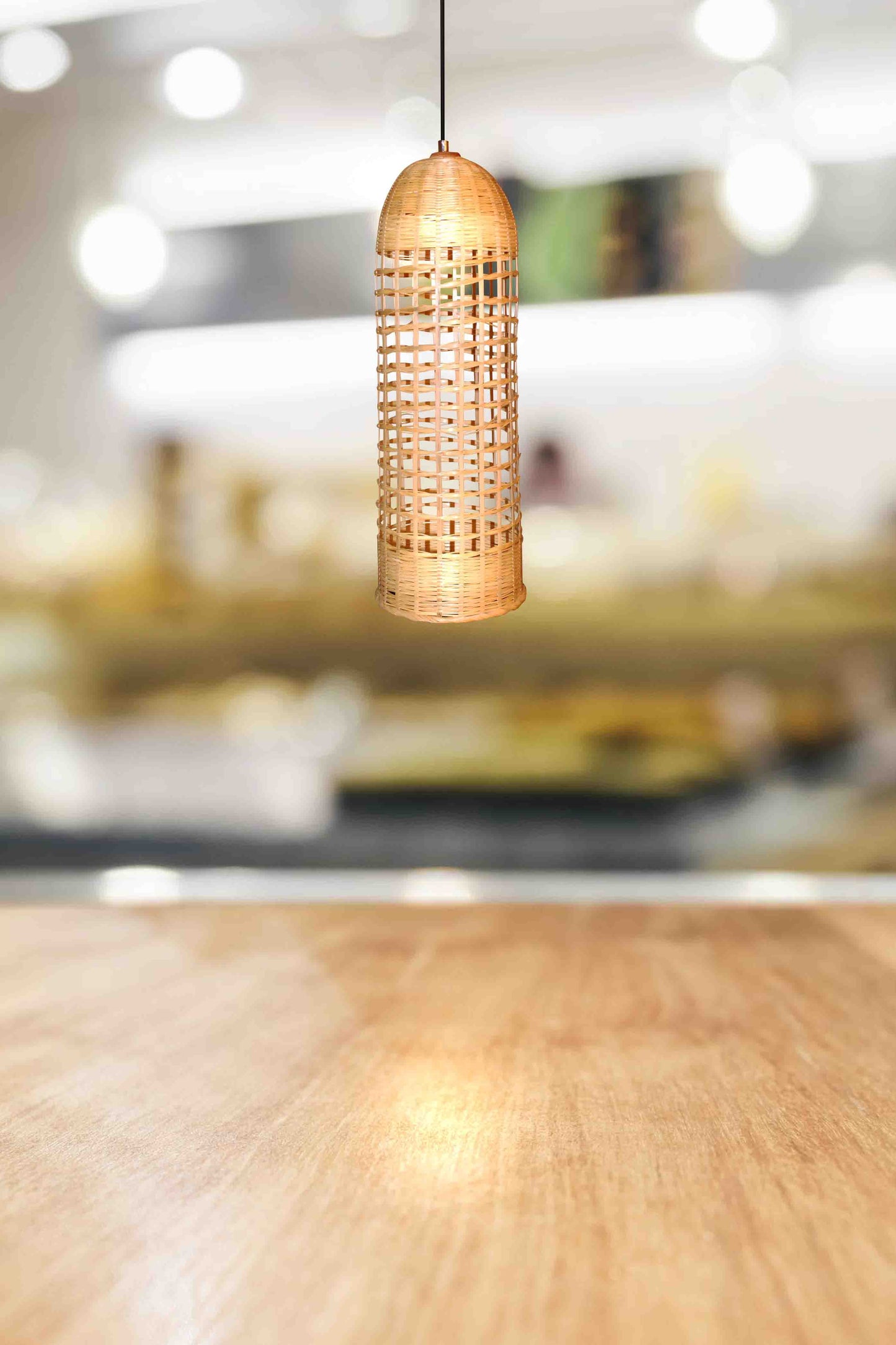Bamboo Hand-Woven Cylinder Pendant Light By Artisan Living -Only Small Size Available-4