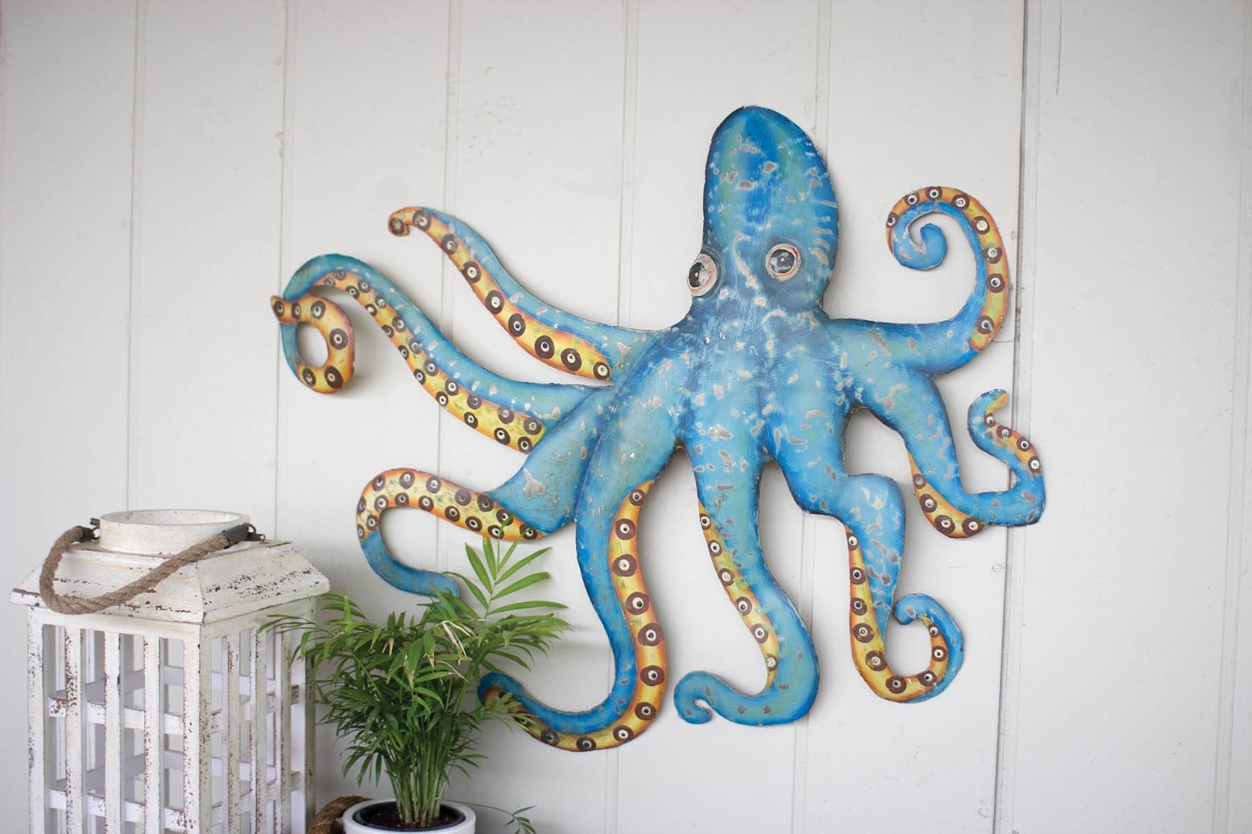 Kalalou Hand Hammered Recycled Metal Octopus Wall Hanging | Modishstore | Wall Decor