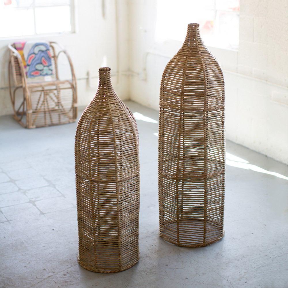 Kalalou Set Of 2 Large Seagrass And Iron Bottles | Modishstore | Bottles & Jugs