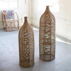 Kalalou Set Of 2 Large Seagrass And Iron Bottles