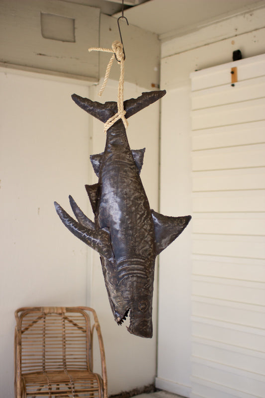 Kalalou Hanging Rustic Metal Shark With Rope | Modishstore | Animals & Pets