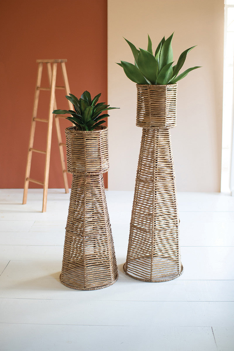 Set Of 2 Seagrass And Iron Planter Towers - Thumbnail 4