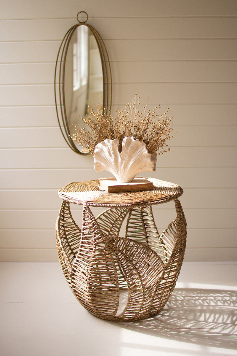 Fern Detail Seagrass Side Table By Kalalou | Modishstore | Side Tables