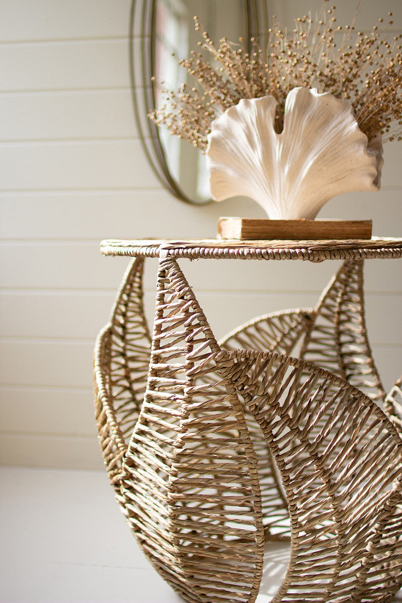 Fern Detail Seagrass Side Table By Kalalou-2