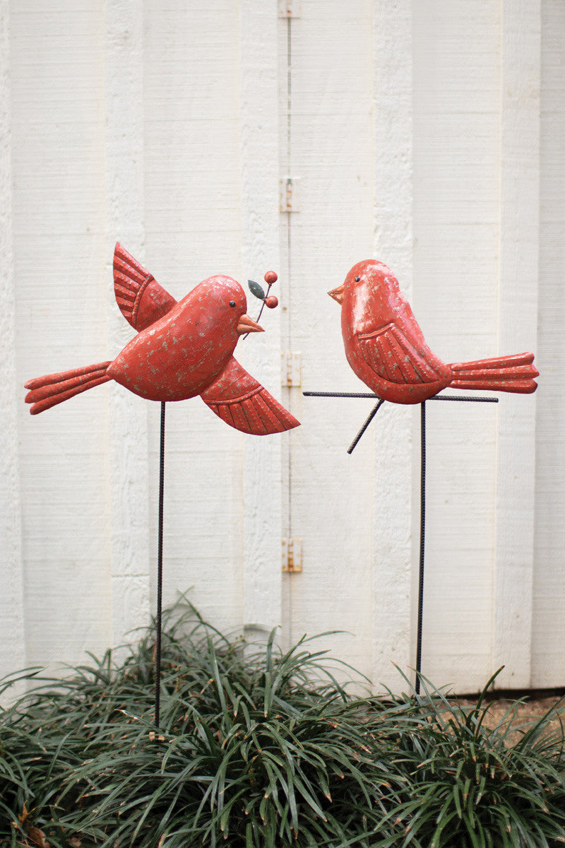 Hand-Hammered Red Bird Yard Stakes Set Of 2  By Kalalou | Animals & Pets |  Modishstore 