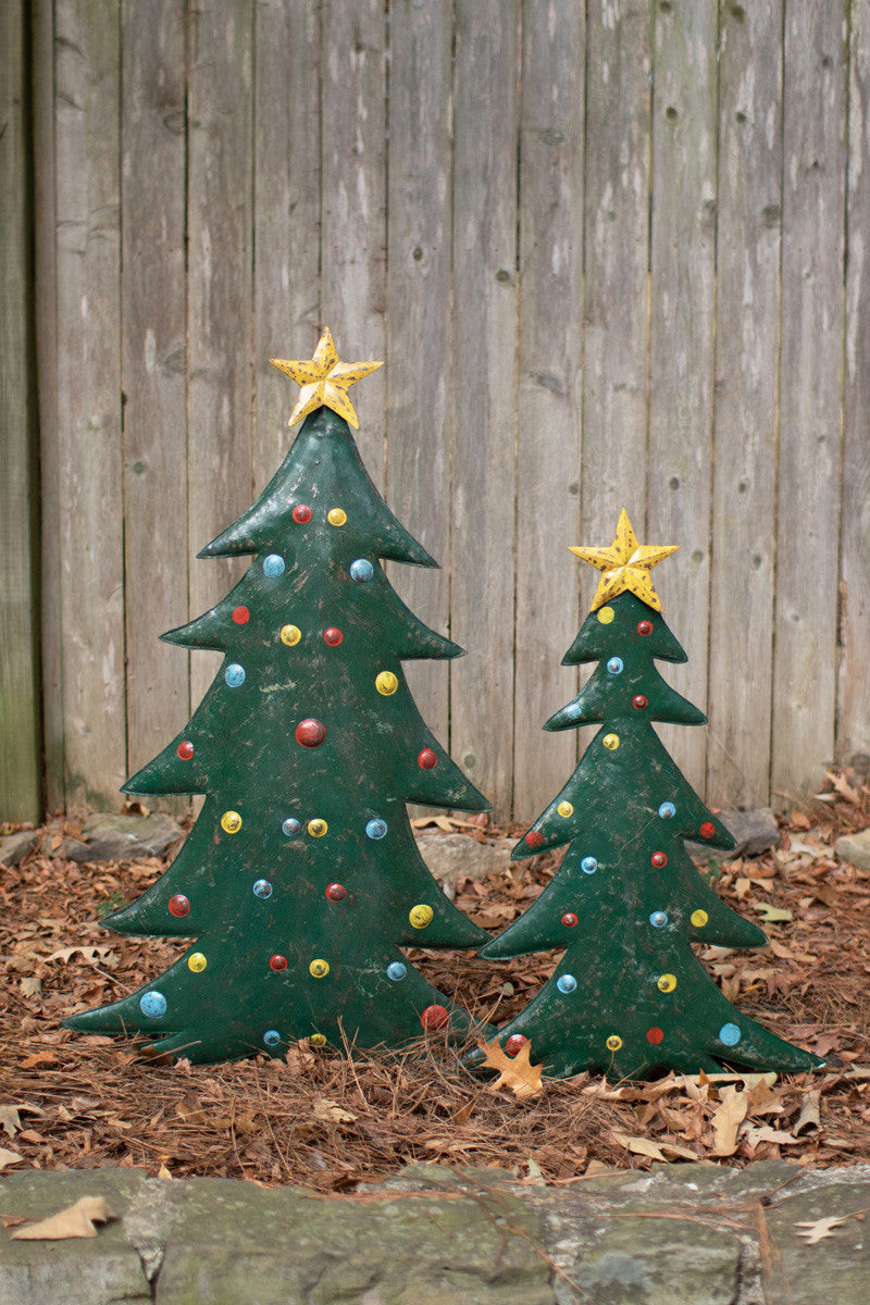 Hand-Hammered Metal Christmas Tree Yard Stakes Set Of 2  By Kalalou | Christmas Trees |  Modishstore 