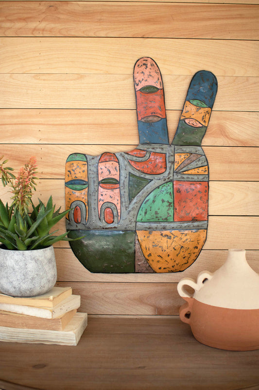 Painted Metal Hand Peace Sign Wall Hanging By Kalalou | Wall Decor | Modishstore