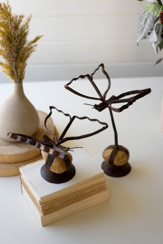 Set Of Two Sister Clara Butterflies On Caged Rock Base By Kalalou | Sculptures | Modishstore