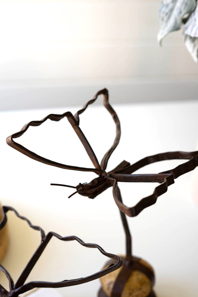 Set Of Two Sister Clara Butterflies On Caged Rock Base By Kalalou | Sculptures | Modishstore - 2
