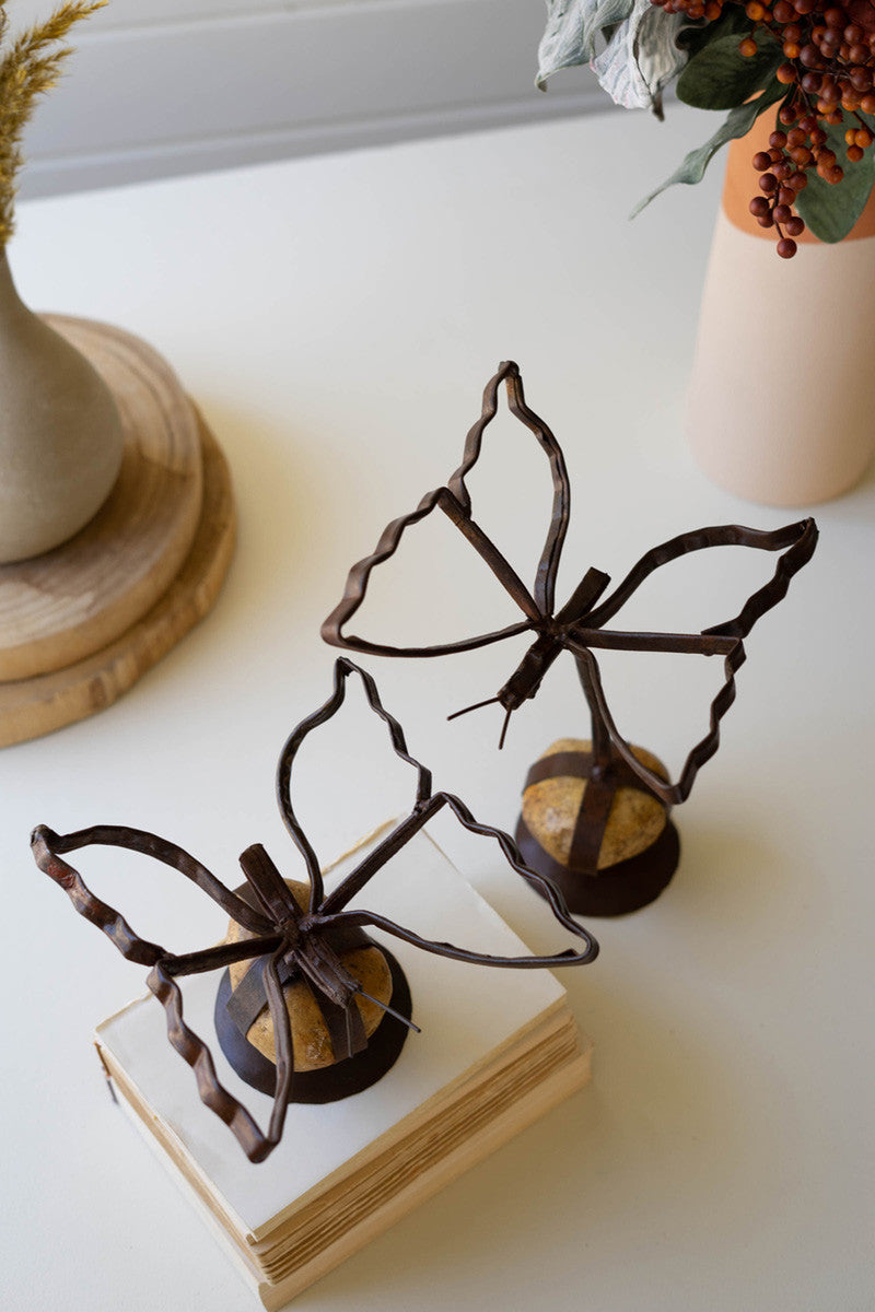 Set Of Two Sister Clara Butterflies On Caged Rock Base By Kalalou | Sculptures | Modishstore - 3