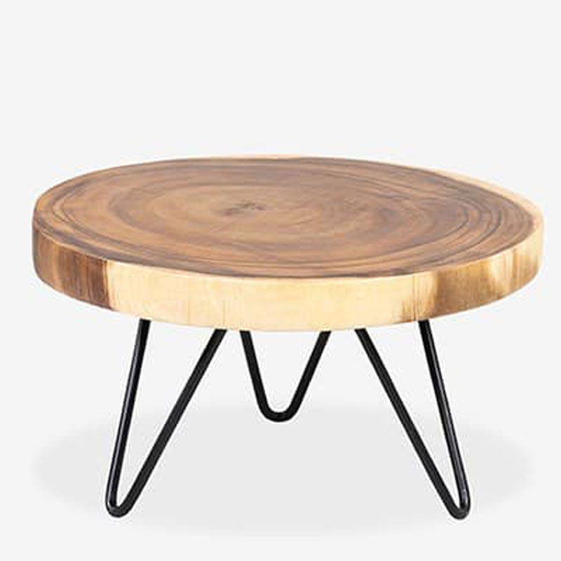 Round Wooden Teak Riser with Iron Base by Jeffan | Cake & Tiered Stands | Modishstore