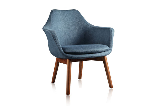 Manhattan Comfort Cronkite Blue and Walnut Twill Accent Chair | Accent Chairs | Modishstore