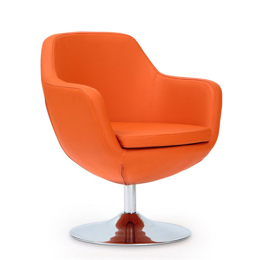 Manhattan Comfort Caisson Orange and Polished Chrome Faux Leather Swivel Accent Chair | Accent Chairs | Modishstore