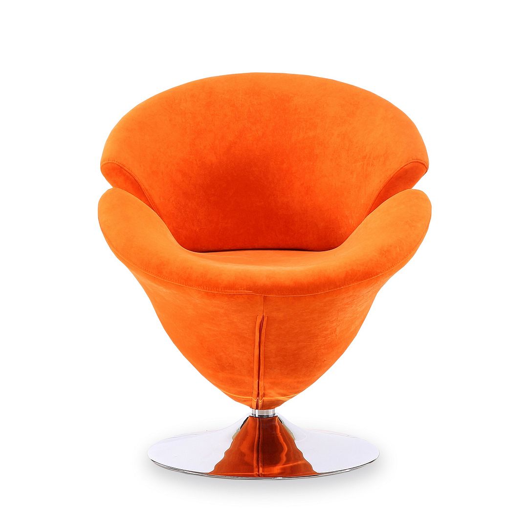 Manhattan Comfort Tulip Orange and Polished Chrome Velvet Swivel Accent Chair | Accent Chairs | Modishstore-6