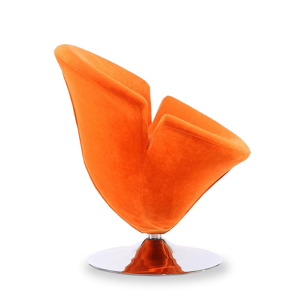 Manhattan Comfort Tulip Orange and Polished Chrome Velvet Swivel Accent Chair | Accent Chairs | Modishstore-7