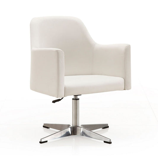 Manhattan Comfort Pelo White and Polished Chrome Faux Leather Adjustable Height Swivel Accent Chair | Accent Chairs | Modishstore