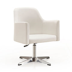 Manhattan Comfort Pelo White and Polished Chrome Faux Leather Adjustable Height Swivel Accent Chair