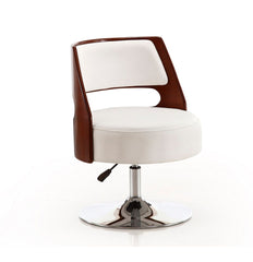Manhattan Comfort Salon White and Polished Chrome Faux Leather Adjustable Height Swivel Accent Chair