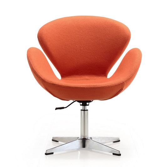 Manhattan Comfort Raspberry Orange and Polished Chrome Wool Blend Adjustable Swivel Chair | Accent Chairs | Modishstore