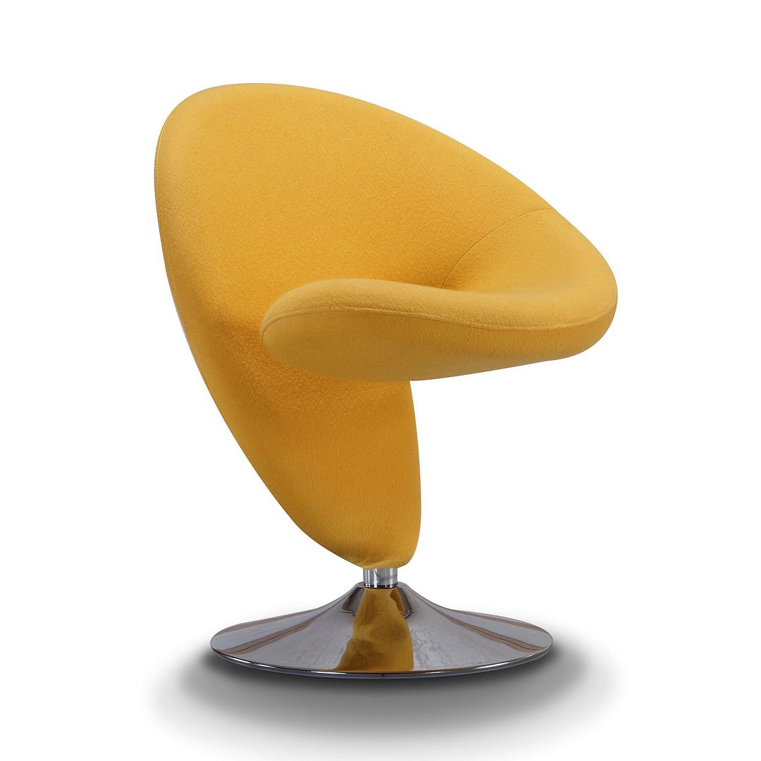 Manhattan Comfort Curl Yellow and Polished Chrome Wool Blend Swivel Accent Chair | Accent Chairs | Modishstore