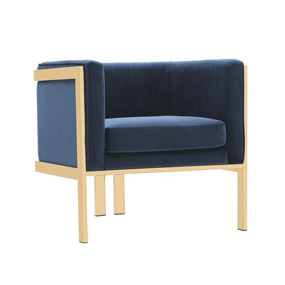 Manhattan Comfort Paramount Royal Blue and Polished Brass Velvet Accent Armchair | Accent Chairs | Modishstore