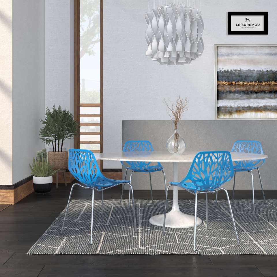 LeisureMod Modern Asbury Dining Chair w/ Chromed Legs, Set of 4 | Dining Chairs | Modishstore
