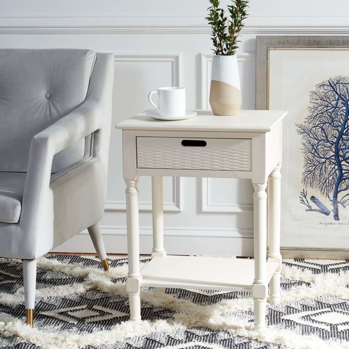 Safavieh Landers 1 Drawer Accent Table - Distressed White | Accent Tables | Modishstore