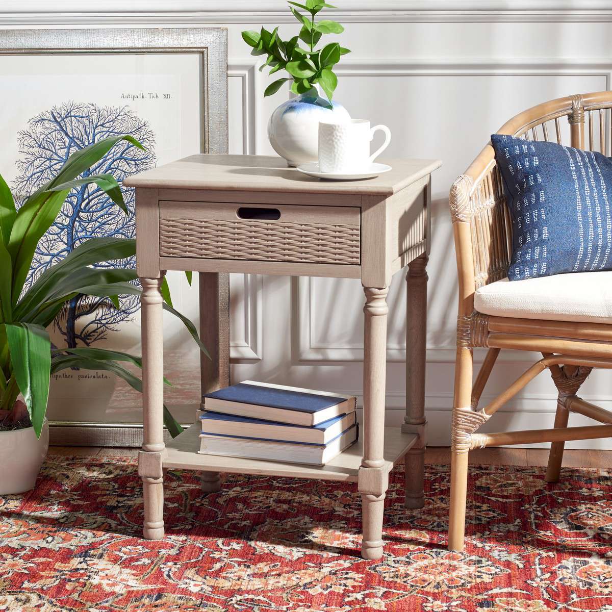 Safavieh Landers 1 Drawer Accent Table - Greige | Accent Tables | Modishstore