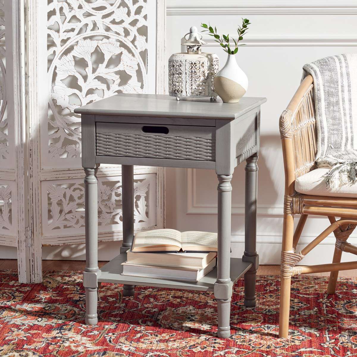 Safavieh Landers 1 Drawer Accent Table - Distressed Gray | Accent Tables | Modishstore