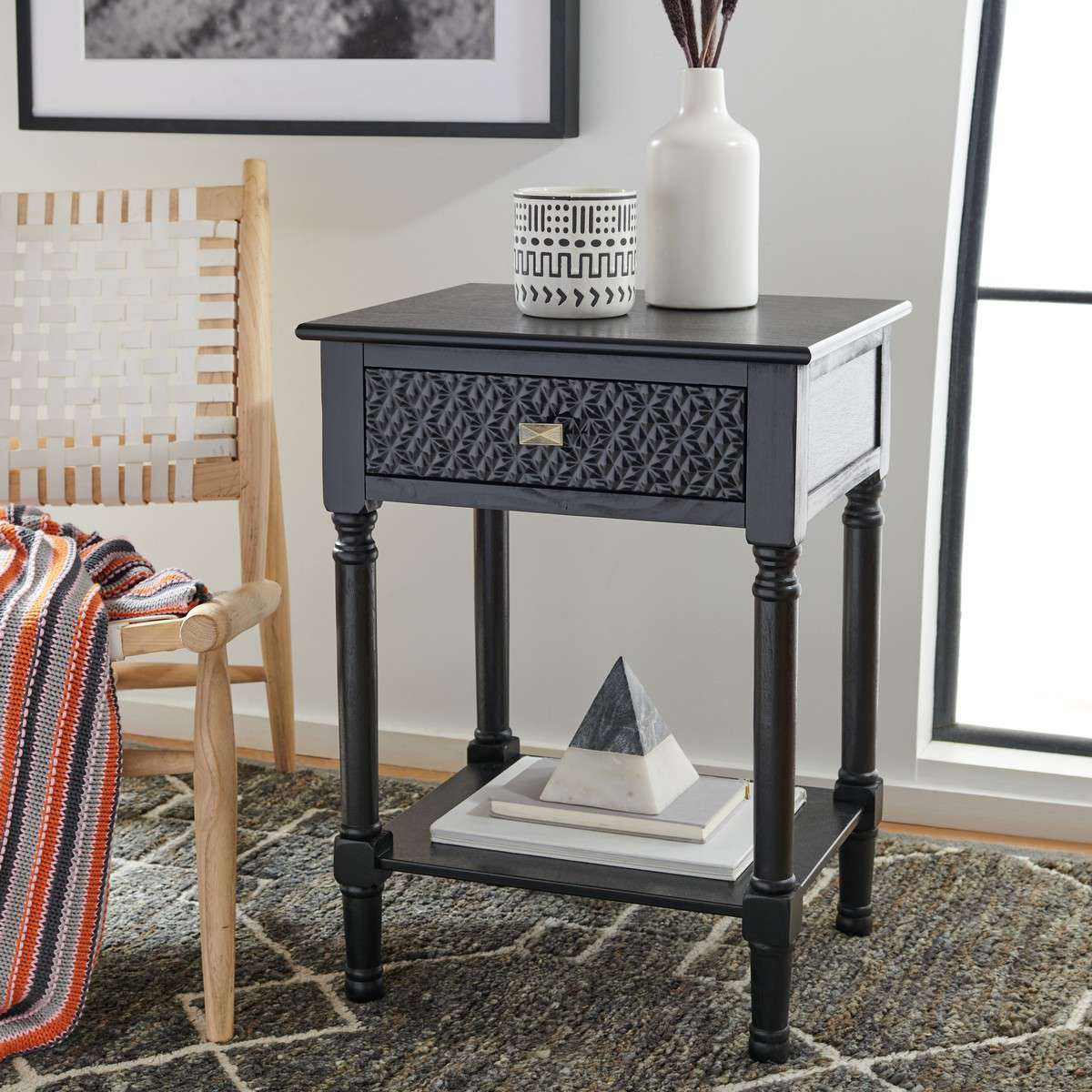 Safavieh Halton 1Drw Accent Table - Black | Accent Tables | Modishstore