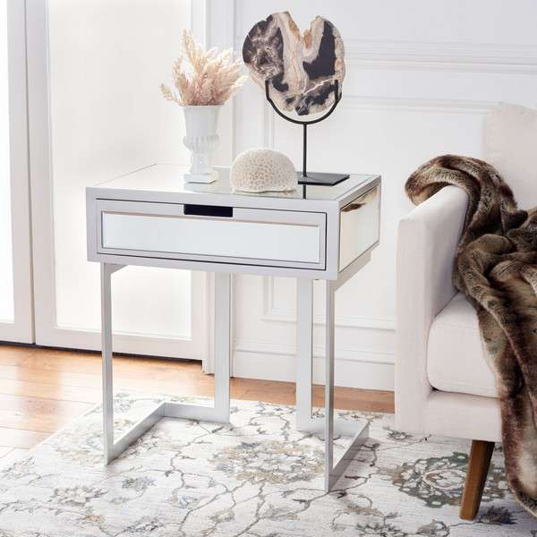 Safavieh Lilo 1 Drawer Mirrored Accent Table - Silver | Accent Tables | Modishstore - 4