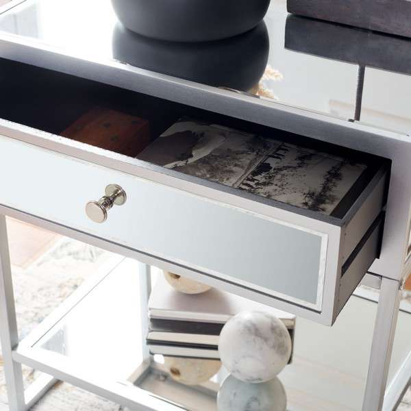 Safavieh Cyra 1 Drawer Mirrored Accent Table - Silver | Accent Tables | Modishstore - 2