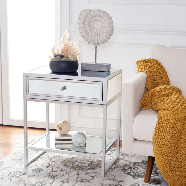 Safavieh Cyra 1 Drawer Mirrored Accent Table - Silver | Accent Tables | Modishstore - 4