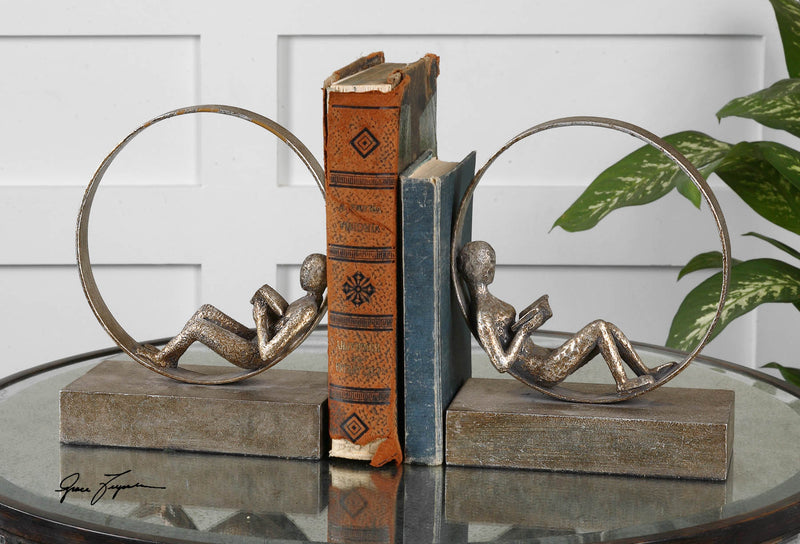 Uttermost Lounging Reader Antique Bookends Set/2 | Modishstore | Bookends