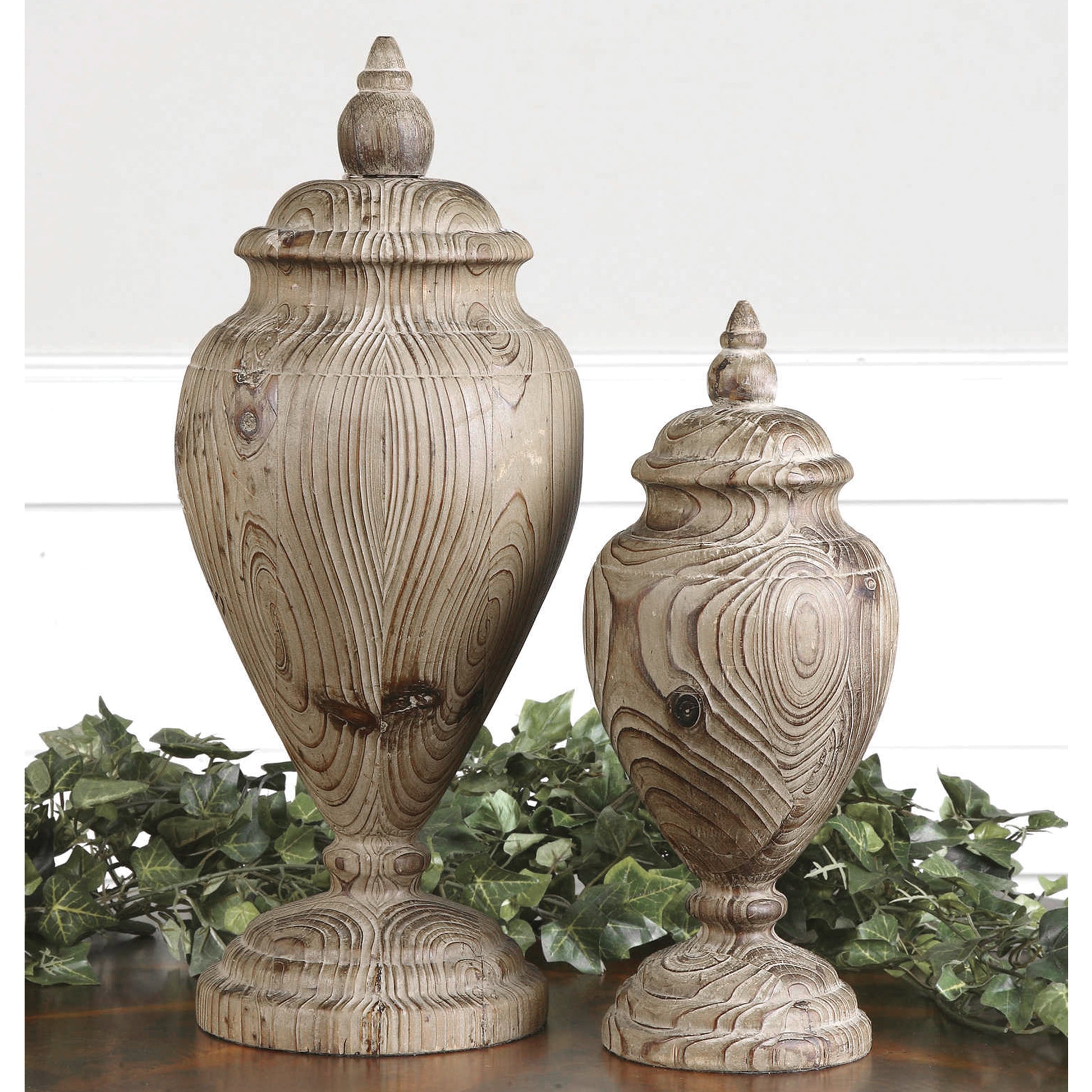 Uttermost Brisco Carved Wood Finials, Set/2 | Modishstore | Vases