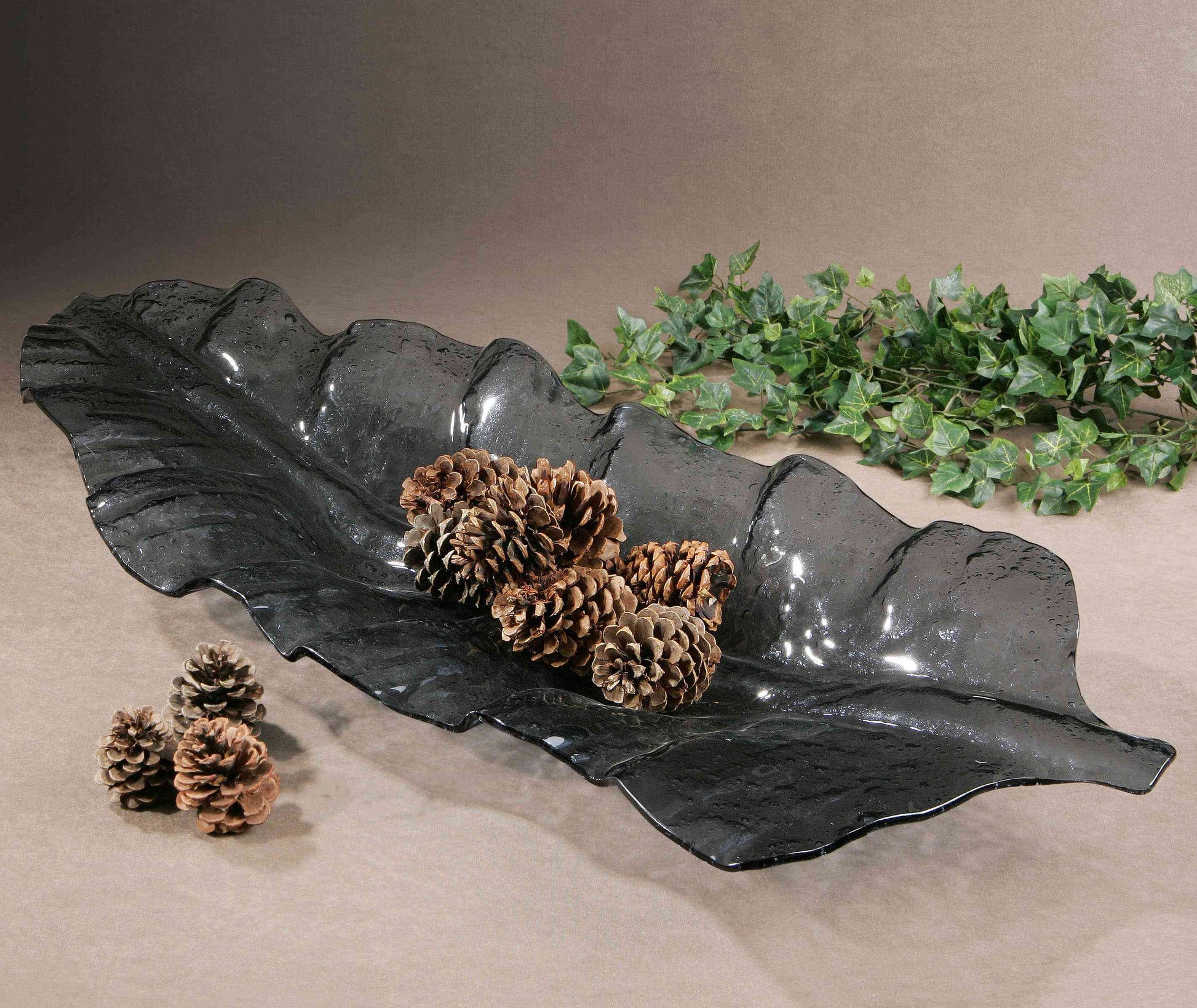 Uttermost Smoked Leaf Glass Tray | Trays | Modishstore - 2
