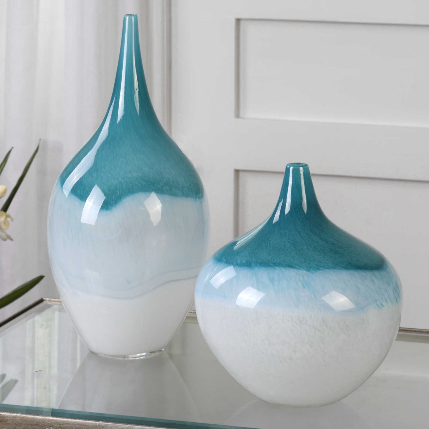 Uttermost Carla Teal White Vases, S/2 | Modishstore | Vases