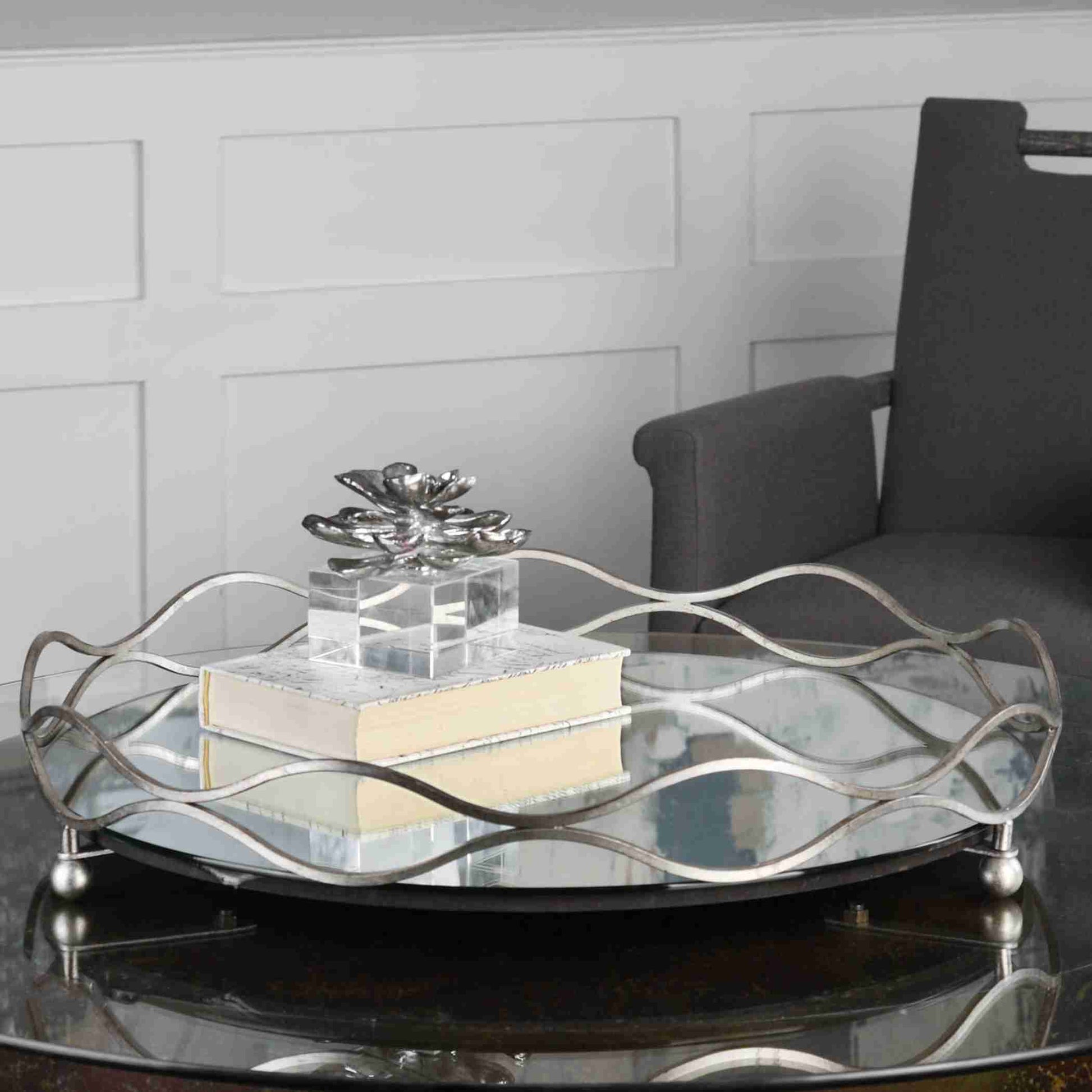 Uttermost Rachele Mirrored Silver Tray | Decorative Trays & Dishes | Modishstore