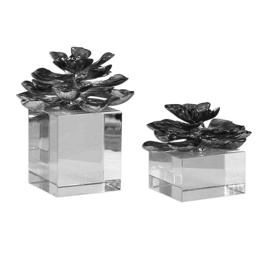 Uttermost Indian Lotus Metallic Silver Flowers Set Of 2 | Sculptures | Modishstore