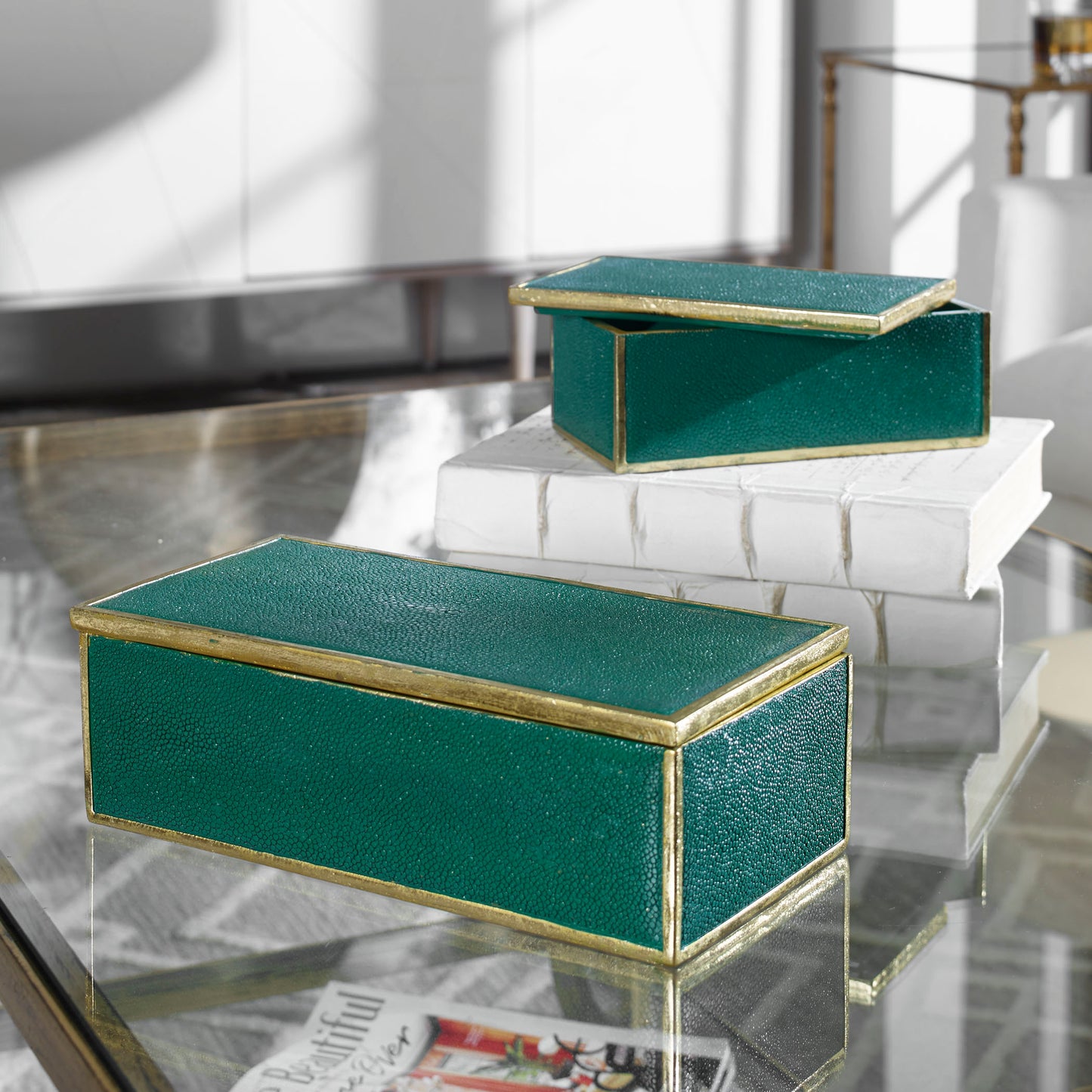 Uttermost Karis Emerald Green Boxes S/2 | Modishstore | Decorative Boxes