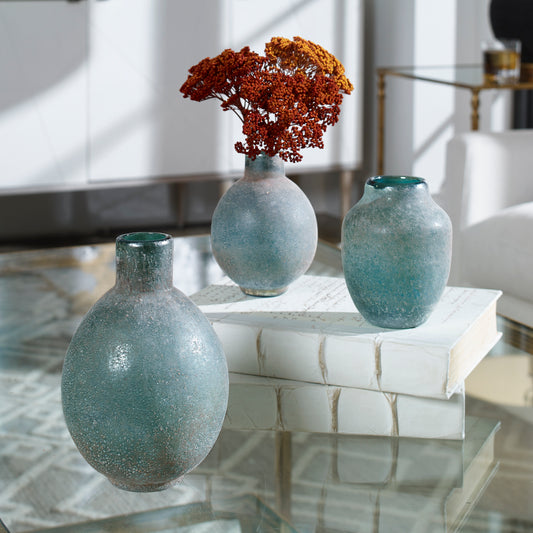 Uttermost Mercede Weathered Blue-Green Vases S/3 | Modishstore | Vases