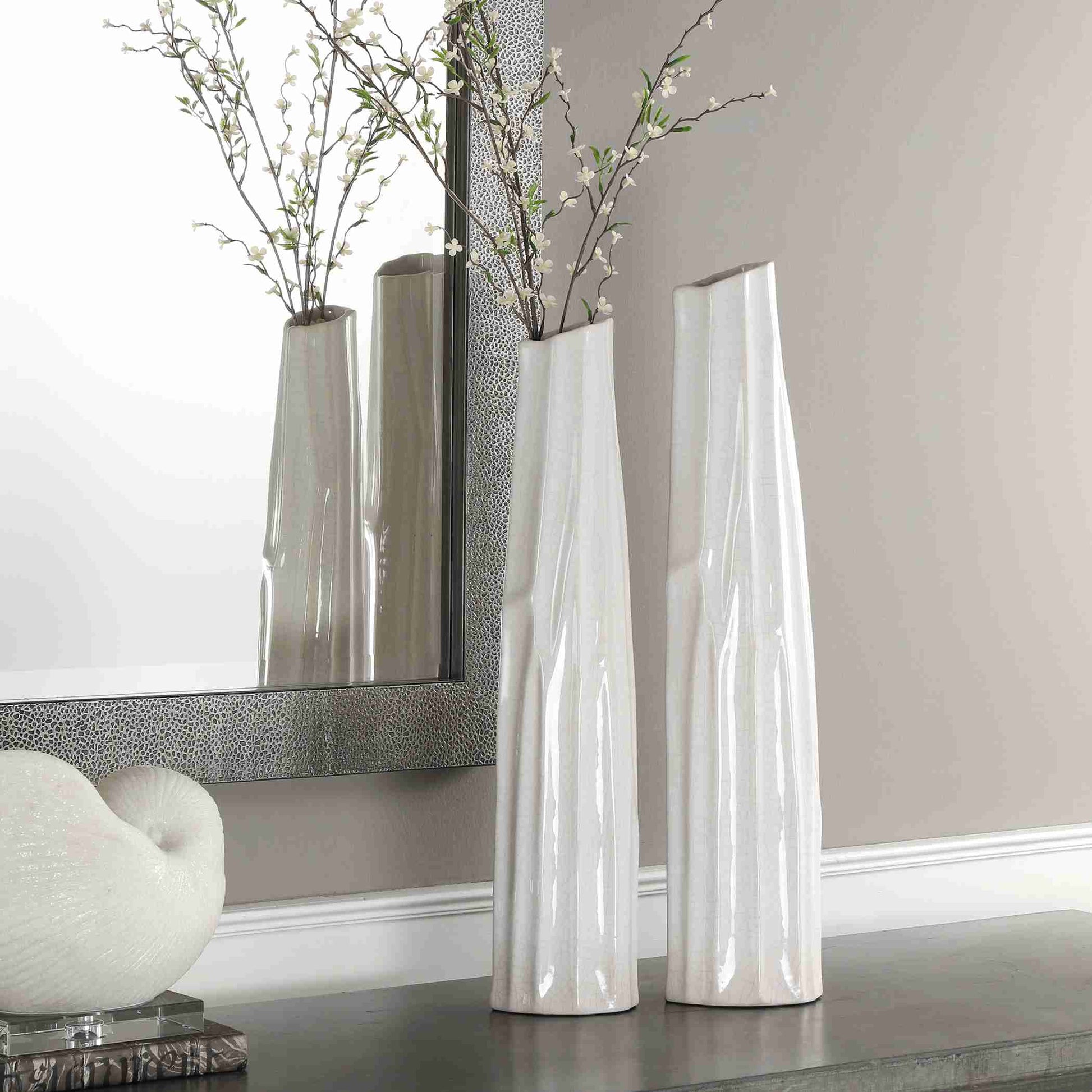 Uttermost Kenley Crackled White Vases Set Of 2 | Vases | Modishstore - 2