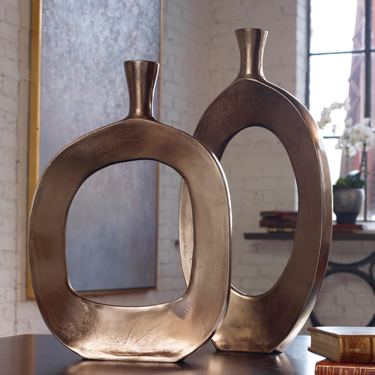 Uttermost Kyler Textured Bronze Vases Set/2 | Modishstore | Vases