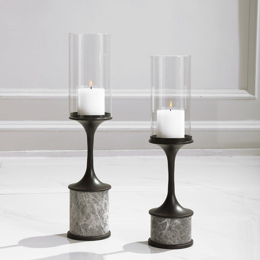 Uttermost Deane Marble Candleholders, S/2 | Modishstore | Candle Holders