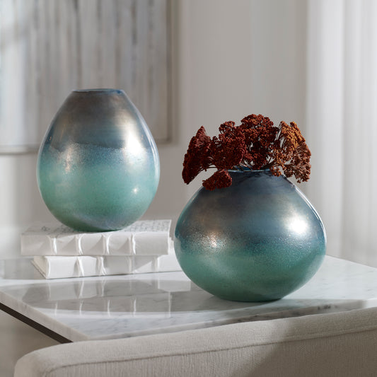 Uttermost Rian Aqua Bronze Vases, S/2 | Modishstore | Vases
